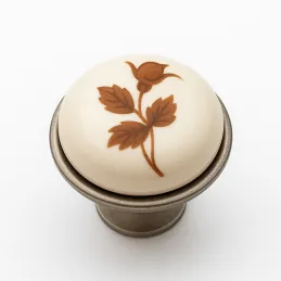 Bouton en porcelaine TOSCANA / nickel patiné avec motif