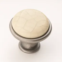 Bouton TOSCANA / nickel patiné – porcelaine craquelée