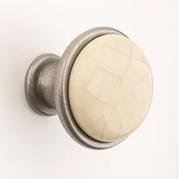 Bouton TOSCANA / nickel patiné – porcelaine craquelée
