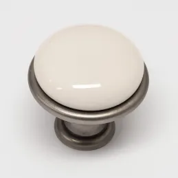 Bouton TOSCANA / nickel patiné - porcelaine