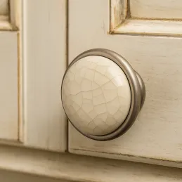 Bouton TOSCANA / nickel patiné – porcelaine craquelée