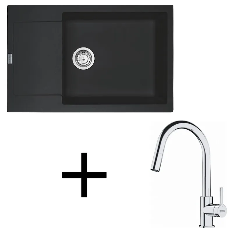 Set G260 Évier en grès Franke MRG 611-78 BB + Robinet FS 3229 / Noir mat