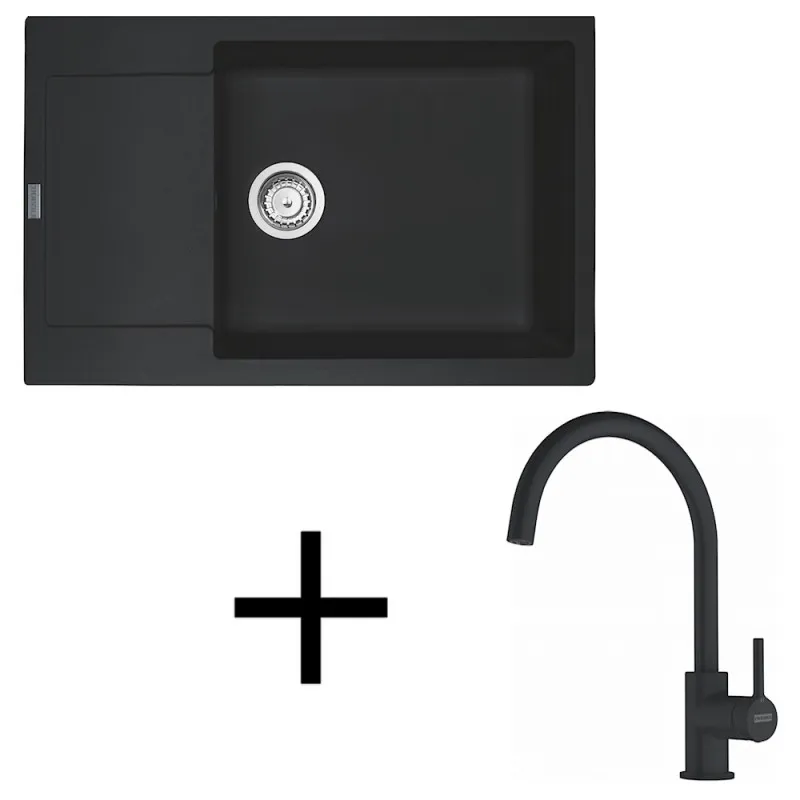Ensemble G277 Évier en grès Franke MRG 611-78 BB + Robinet FC 6018 LINA / Noir mat