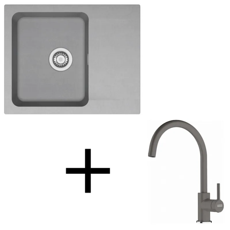 Ensemble T118 évier en tectonite Franke OID 611-62 + robinet FC 6018 / Gris