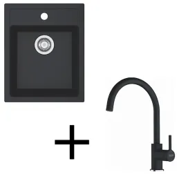 Ensemble T121 évier en tectonite Franke SID 610-40 + robinet FC 6018 / Noir