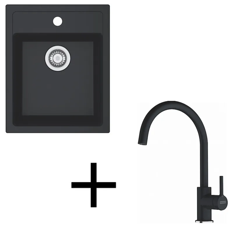 Ensemble T121 évier en tectonite Franke SID 610-40 + robinet FC 6018 / Noir
