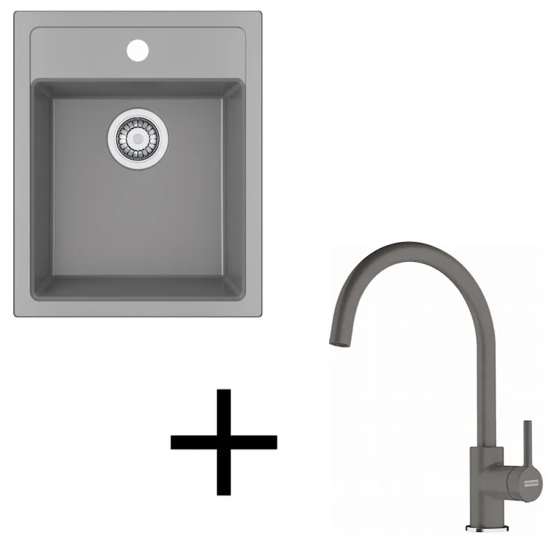 Ensemble T121 Évier en tectonite Franke SID 610-40 + Robinet FC 6018 / Gris