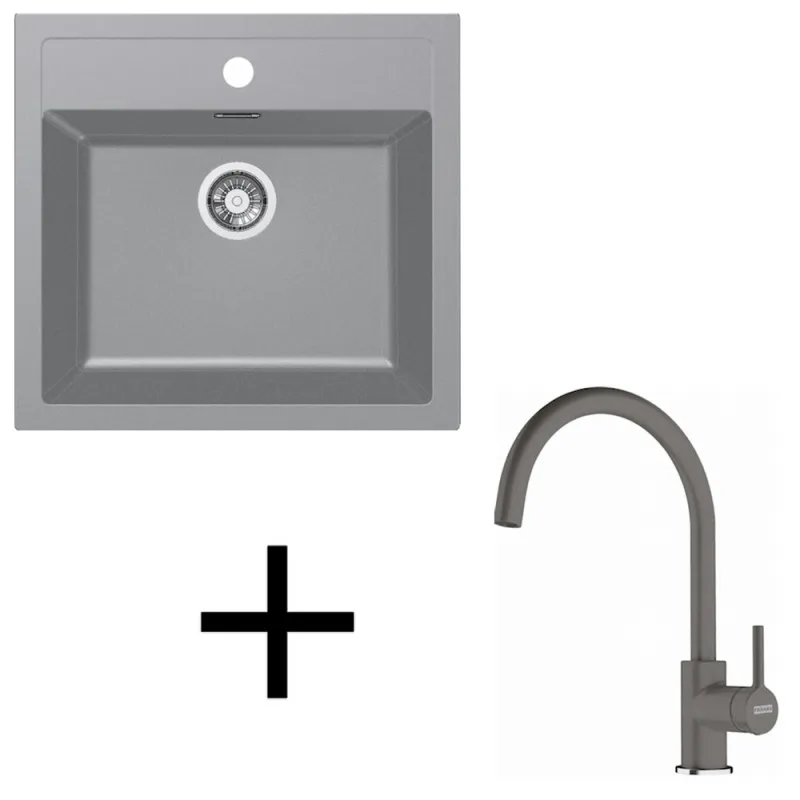 Ensemble T122 : évier Tectonite Franke SID 610 + robinet FC 6018 / Gris
