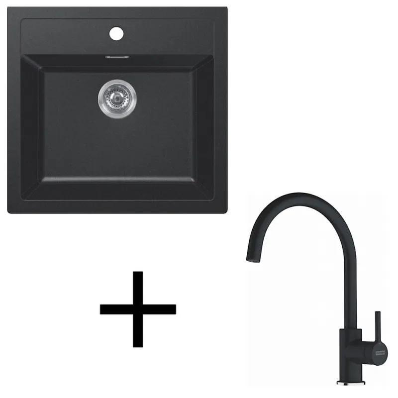 Ensemble T122 avec évier tectonite Franke SID 610+ et mitigeur FC 6018 / Noir