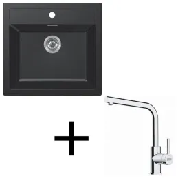 Ensemble T114 composé de l’évier Franke SID 610+ en tectonite et du robinet FS 3230 / Noir