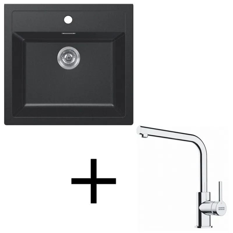 Ensemble T114 composé de l’évier Franke SID 610+ en tectonite et du robinet FS 3230 / Noir