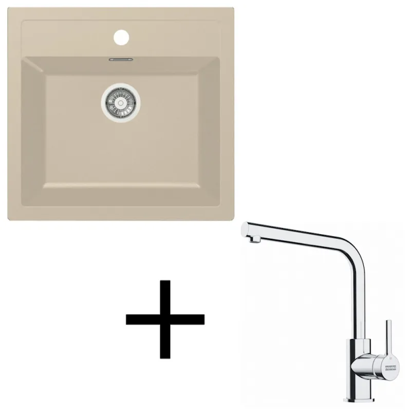 Ensemble T114 Évier en tectonite Franke SID 610 + Robinet FS 3230 / Beige