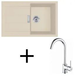Ensemble T104 avec évier en tectonite Franke S2D 611-78 + robinet FP 9000 / Beige