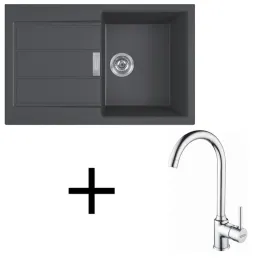 Ensemble T104 : évier en tectonite Franke S2D 611-78 + robinet FP 9000 / Noir