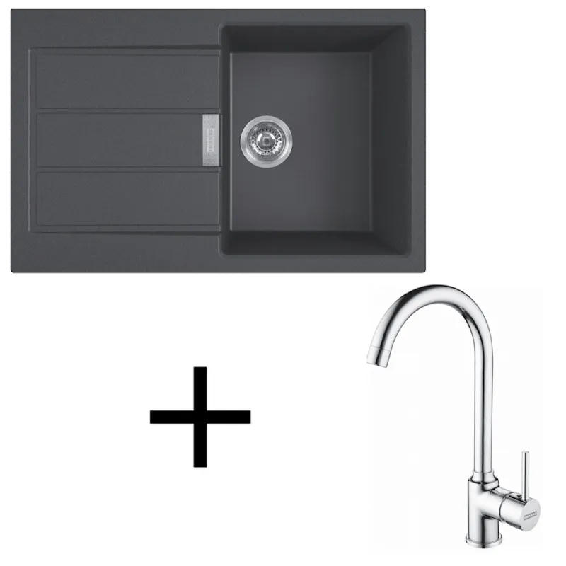 Ensemble T104 : évier en tectonite Franke S2D 611-78 + robinet FP 9000 / Noir