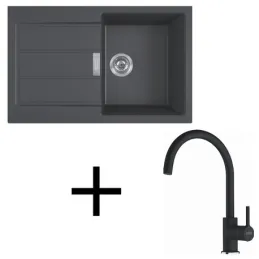 Ensemble T123 : évier en tectonite Franke S2D 611-78 + robinet FC 6018 / Noir