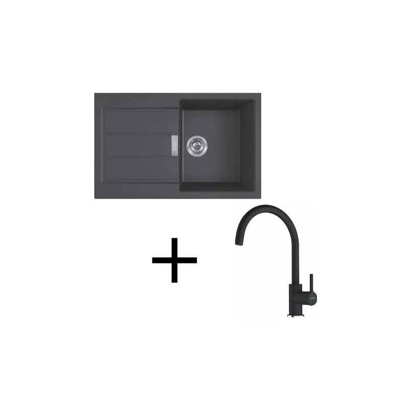 Ensemble T123 : évier en tectonite Franke S2D 611-78 + robinet FC 6018 / Noir