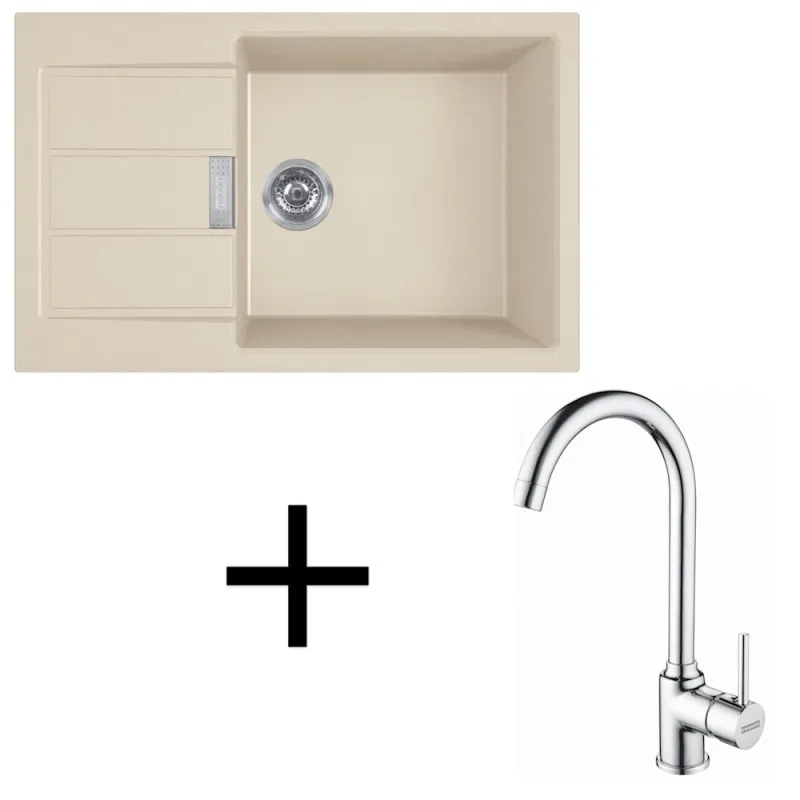 Set T106 évier en tectonite Franke S2D 611-78 XL + mitigeur FP 9000 / Beige