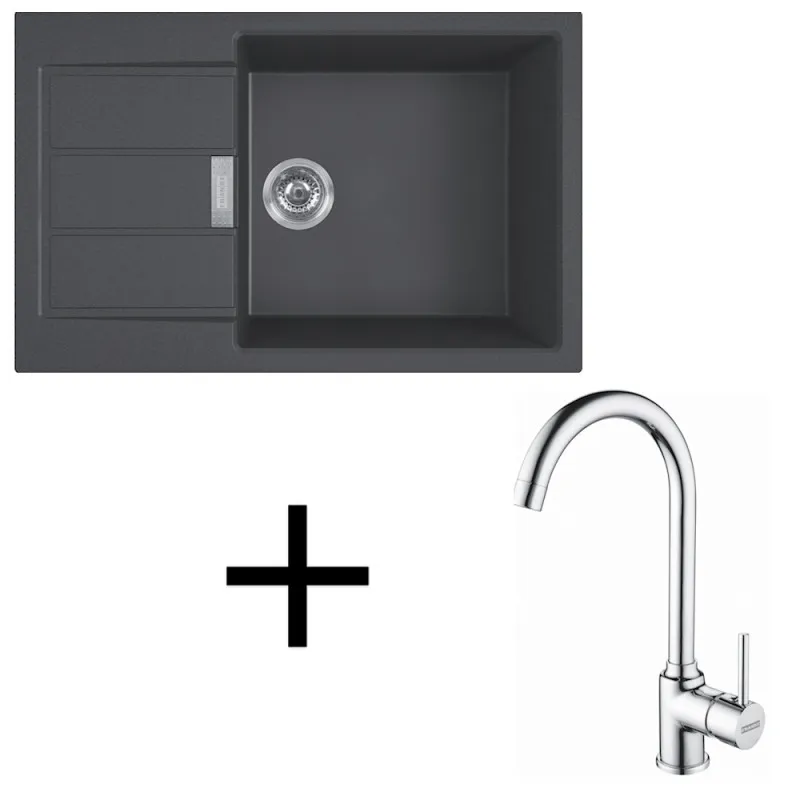 Ensemble T106 : évier en tectonite Franke S2D 611-78 XL + robinet FP 9000 / Noir