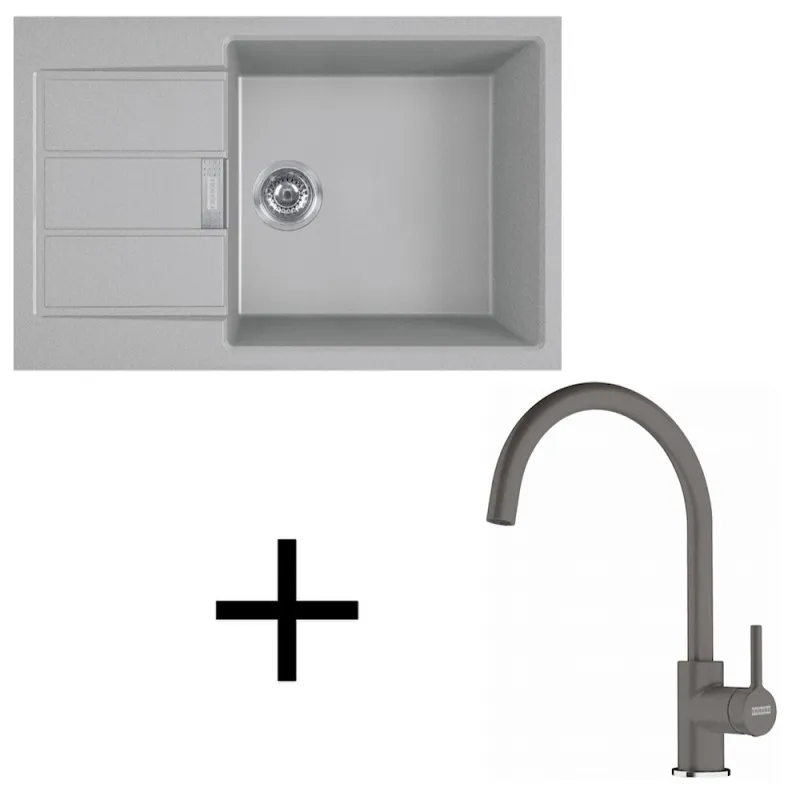 Set T124 évier en tectonite Franke S2D 611-78 XL + mitigeur FC 6018 / Gris