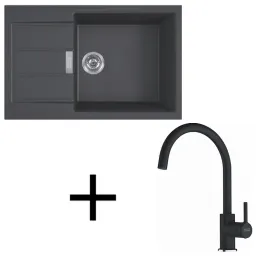 Ensemble T124 Évier en tectonite Franke S2D 611-78 XL + Robinet FC 6018 / Noir