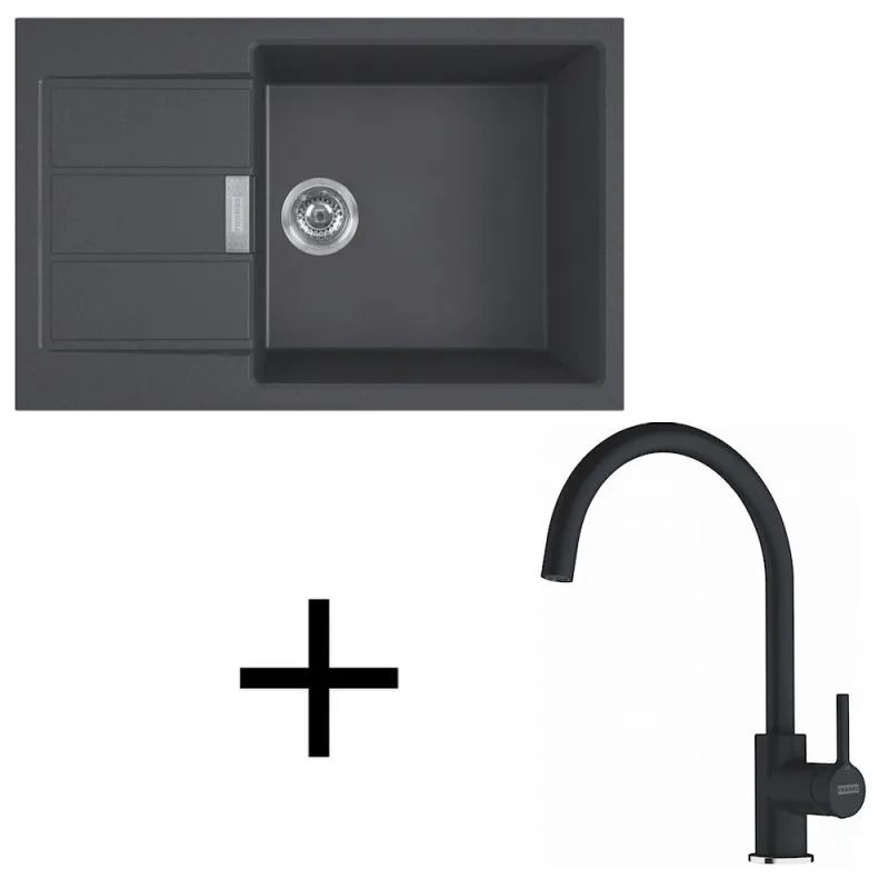 Ensemble T124 Évier en tectonite Franke S2D 611-78 XL + Robinet FC 6018 / Noir