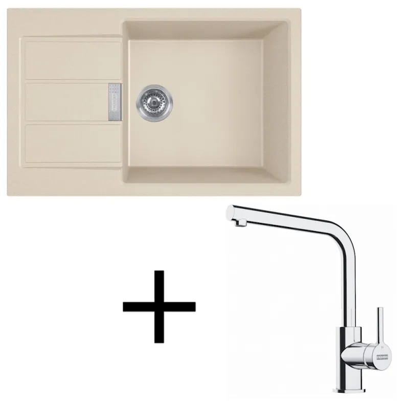 Ensemble T116 Évier en tectonite Franke S2D 611-78 XL + Robinet FS 3230 / Beige
