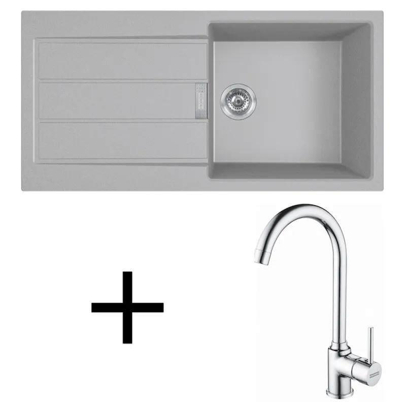 Ensemble T108 évier en tectonite Franke S2D 611-100 + robinet FP 9000 / Gris