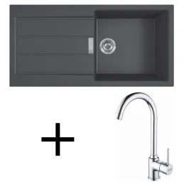Ensemble T108 avec évier en tectonite Franke S2D 611-100 + robinet FP 9000 / Noir