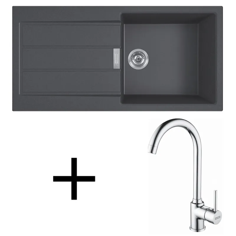 Ensemble T108 avec évier en tectonite Franke S2D 611-100 + robinet FP 9000 / Noir