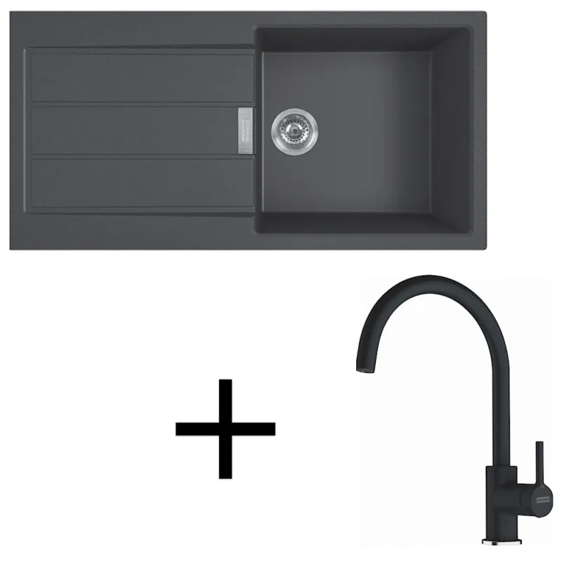 Ensemble évier Tectonite Franke S2D 611-100 + robinet FC 6018 / Noir