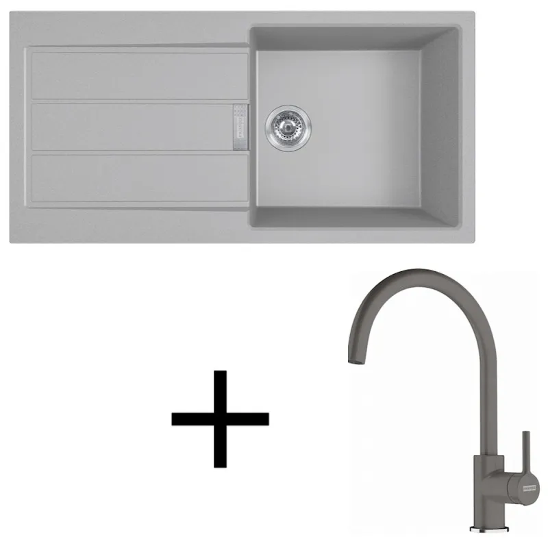 Ensemble T125 évier en tectonite Franke S2D 611-100 + robinet FC 6018 / Gris