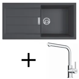 Ensemble T117 évier en tectonite Franke S2D 611-100 + robinet FS 3230 / Noir