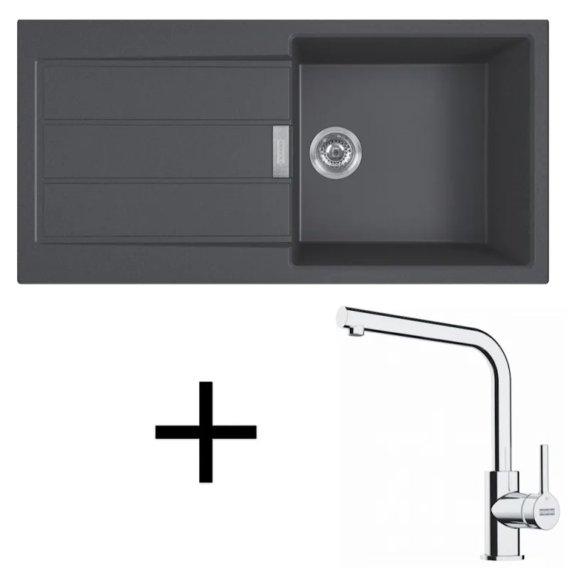 Ensemble T117 évier en tectonite Franke S2D 611-100 + robinet FS 3230 / Noir