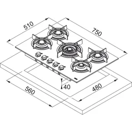 Plaque de cuisson à gaz FHCR 755 4G TC HE BK C