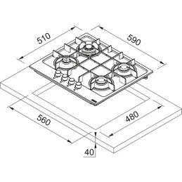 Plaque de cuisson à gaz FHMA 604 3G DC BK C
