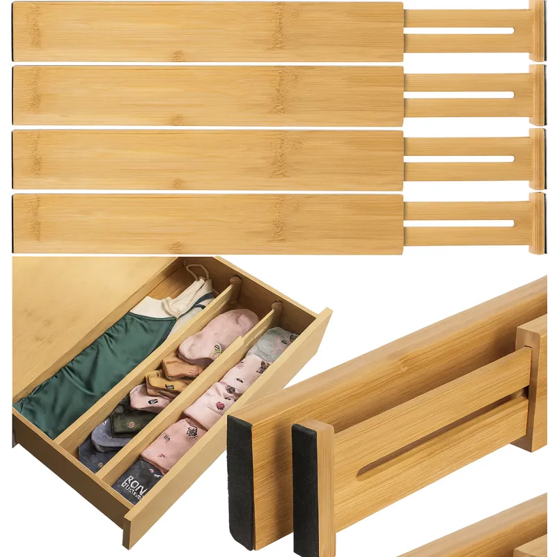 Set de 4 organiseurs réglables pour tiroirs / Bois naturel