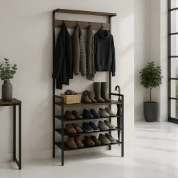 Penderie murale avec meuble à chaussures MAGNA / Noir mat – bois vintage