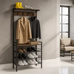 Penderie murale avec meuble à chaussures MAGNA / Noir mat – bois vintage