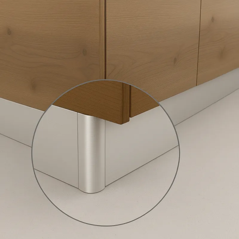 Raccord d’angle pour plinthe de cuisine en plastique PAX / Aluminium brossé
