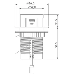 Prise électrique escamotable VENUX 1x USB A-C / Inox