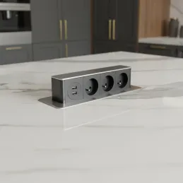 Prise électrique escamotable HOPBOX FRENCH / Aluminium brossé
