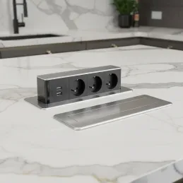 Prise électrique escamotable HOPBOX FRENCH / Aluminium brossé