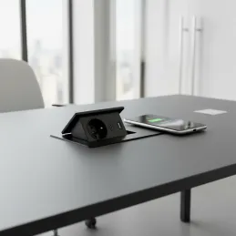 Prise électrique escamotable 1x230V + recharge USB A-C / Noir mat