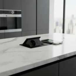 Prise électrique escamotable 1x230V + recharge USB A-C / Noir mat