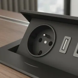 Prise électrique escamotable 1x230V + recharge USB A-C / Noir mat
