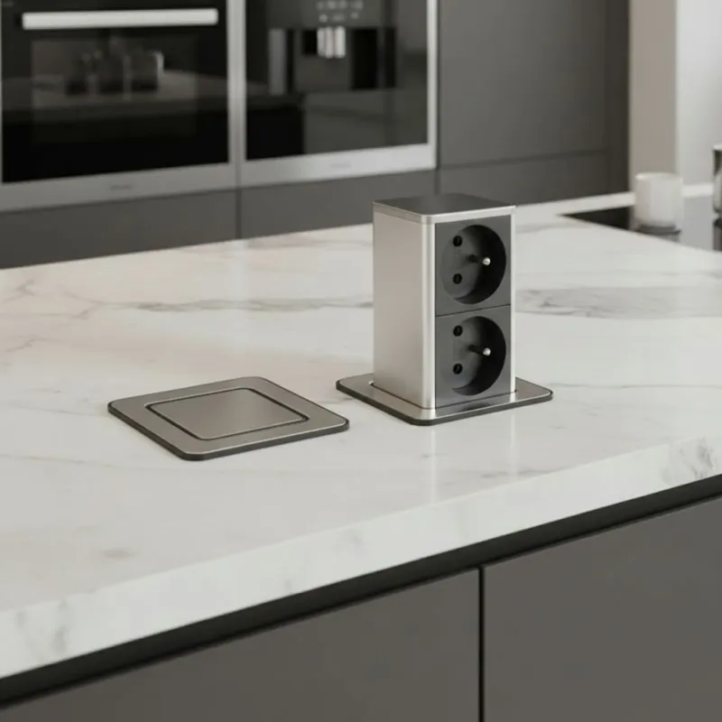 Prise encastrable escamotable SQUARE UP FRENCH 2x230V / Inox
