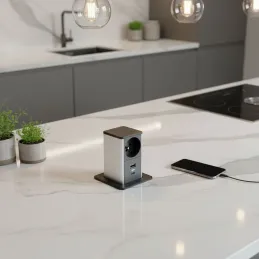Prise escamotable SQUARE UP FRENCH 1x230V + USB A-C / Noir mat