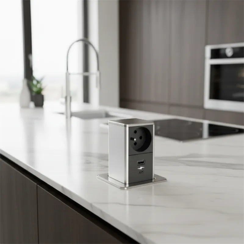 Prise escamotable SQUARE UP FRENCH 1x230V + USB A-C / Inox