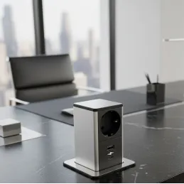 Prise escamotable SQUARE UP SCHUKO 1×230 V + USB A-C / Inox